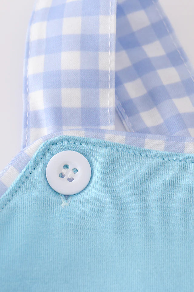 Baby Boy's Blue Gingham Truck Romper