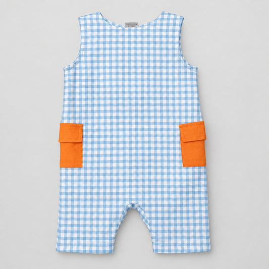 Blue Plaid Ghosties Baby Boy Romper