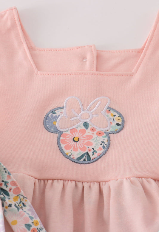 Floral Mouse Bow 2-Piece Set – Pink Lace Top + Ruffle Shorts