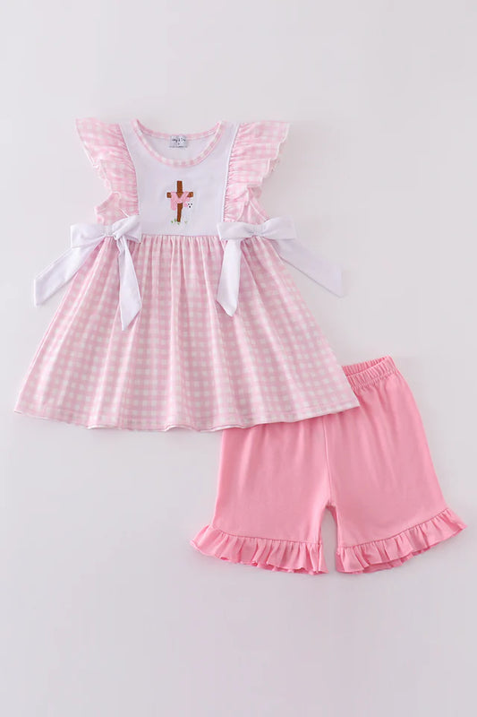 Plaid Embroidered Cross Girl Set