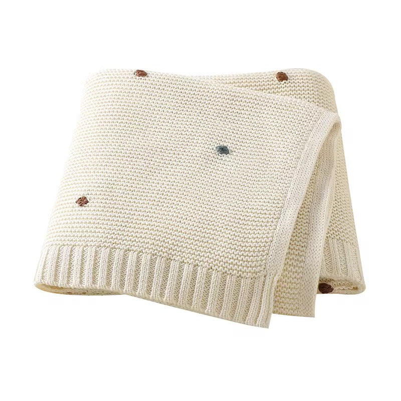 Cozy Cotton Knit Baby Blanket with Colorful polka dots