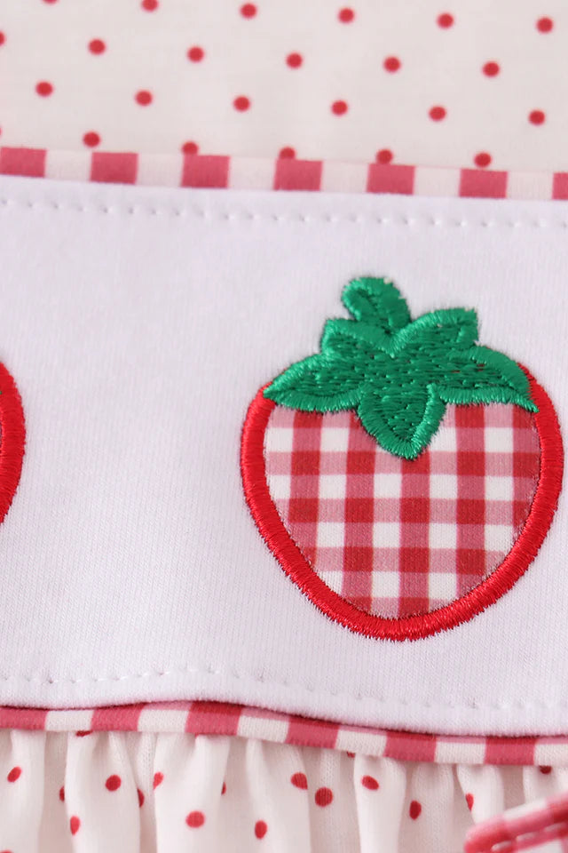 Strawberry Gingham Top with Ruffle Shorts Set