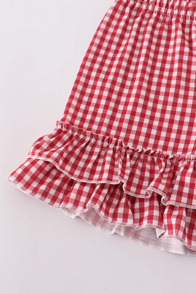 Strawberry Gingham Top with Ruffle Shorts Set