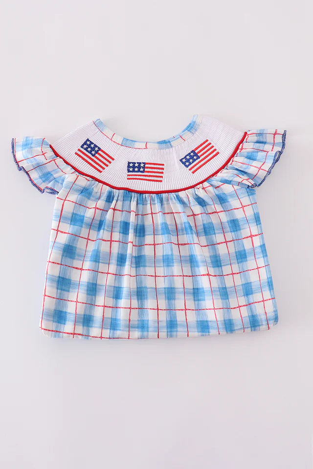 Patriotic Plaid Smocked Dress