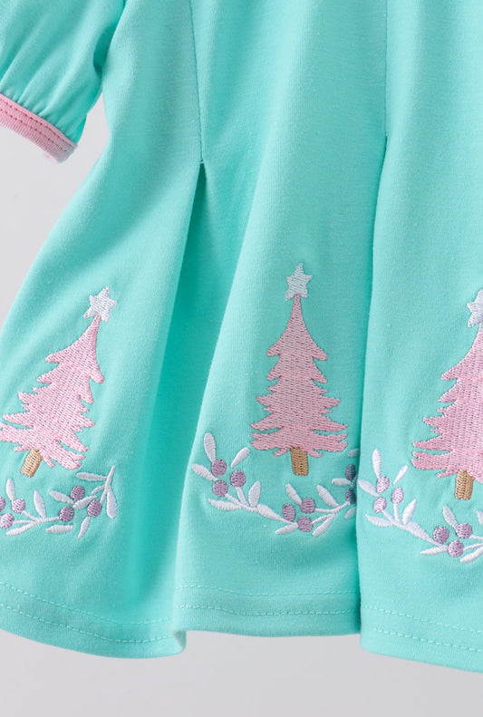 Mint & Pink Holiday Tree Embroidered Bloomer Set