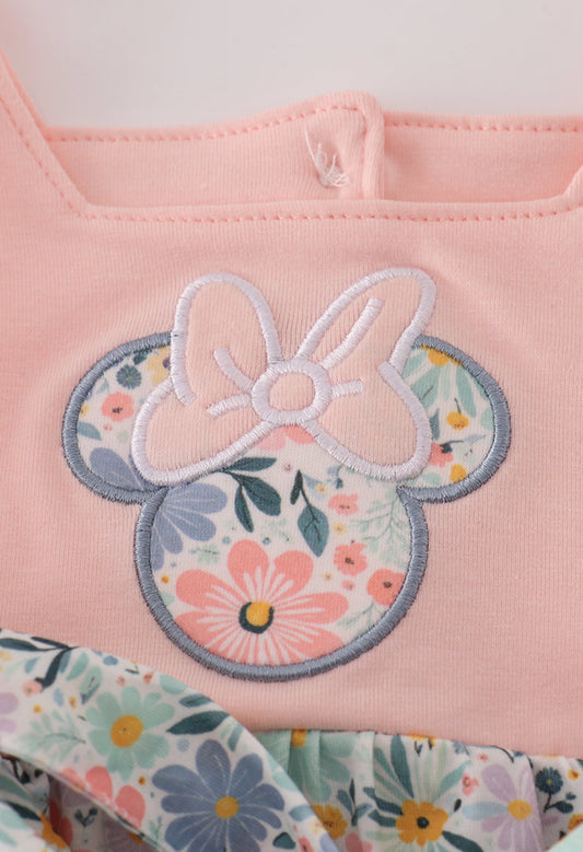 Floral Mouse Bow Romper – Pastel Garden Lace Bubble