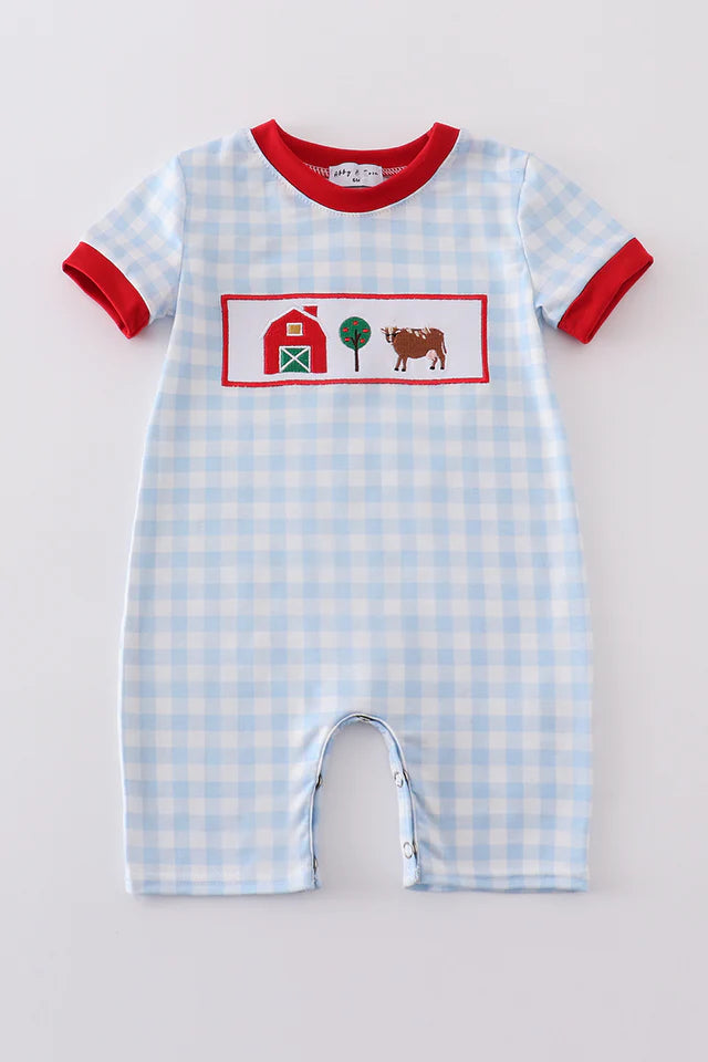 Blue Gingham Farm Romper