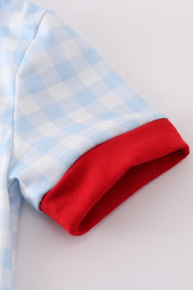 Blue Gingham Farm Romper