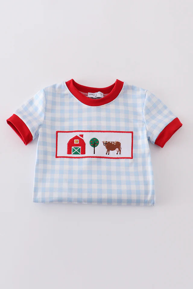 Blue Gingham Farm Romper