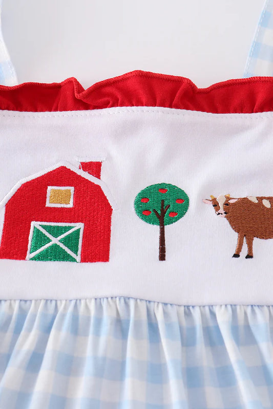 Blue Gingham Farm Tiered Dress