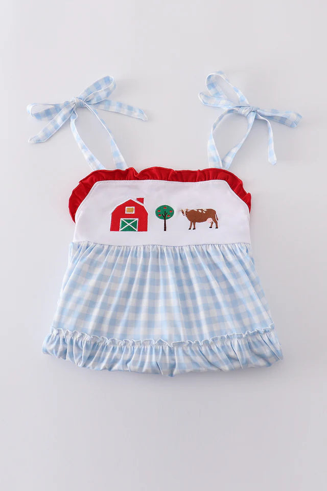 Blue Gingham Farm Tiered Dress