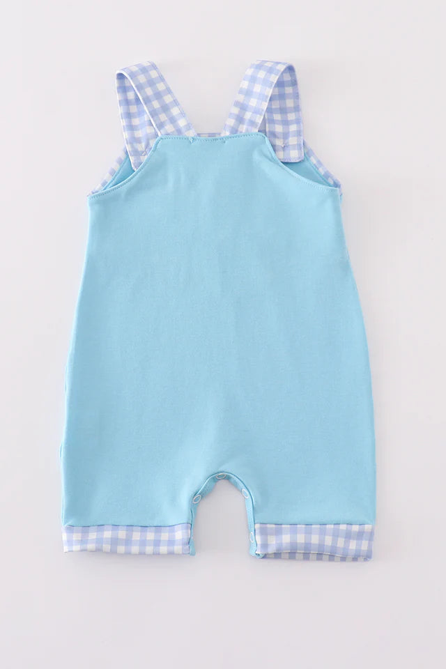 Baby Boy's Blue Gingham Truck Romper