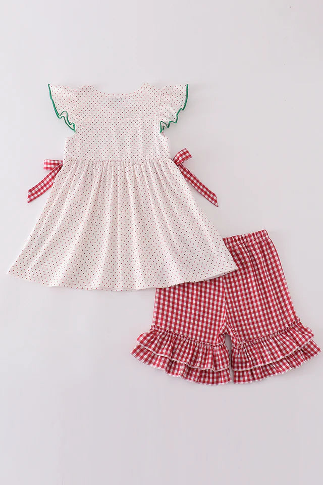 Strawberry Gingham Top with Ruffle Shorts Set