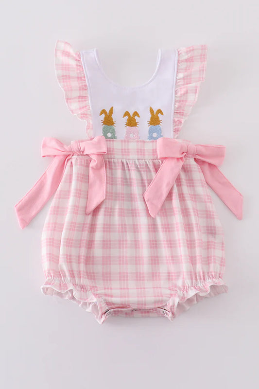 Pink Bunny Embroidered Girl Romper