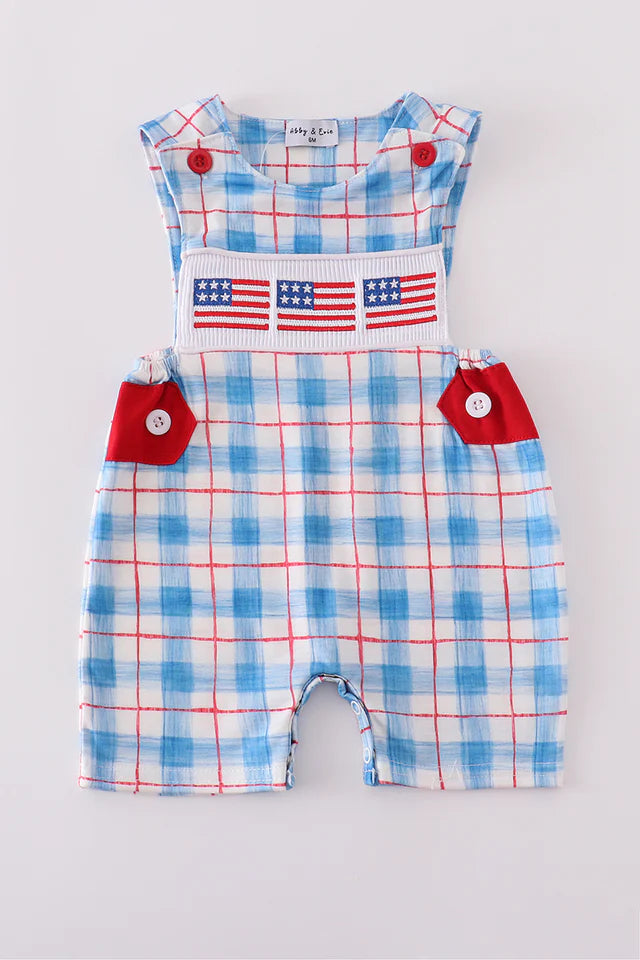 Patriotic Smocked Plaid Romper