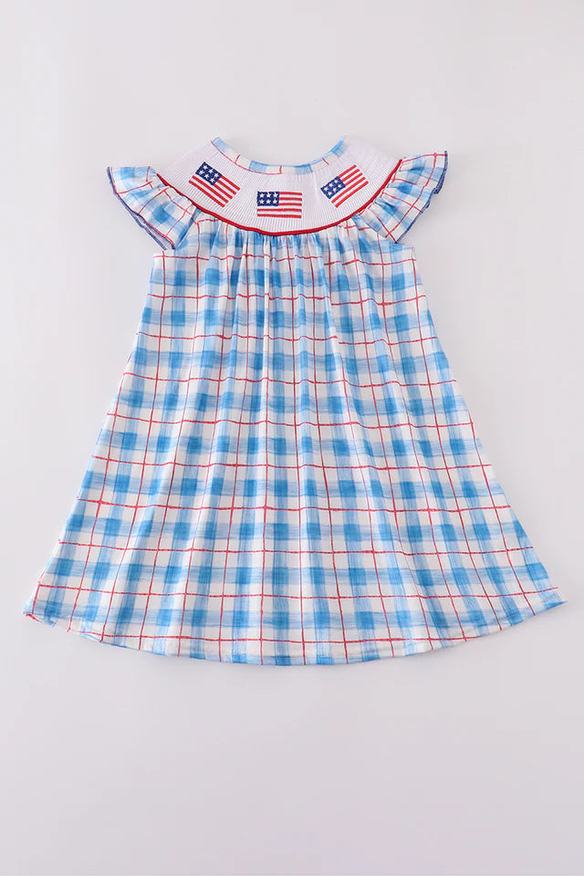 Patriotic Plaid Smocked Dress