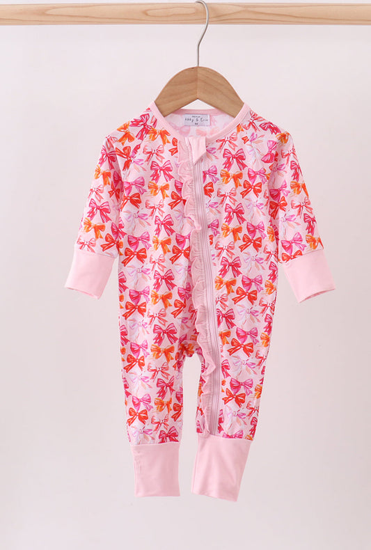 Pretty in Pink Bow Zip-Up Footie Pajamas