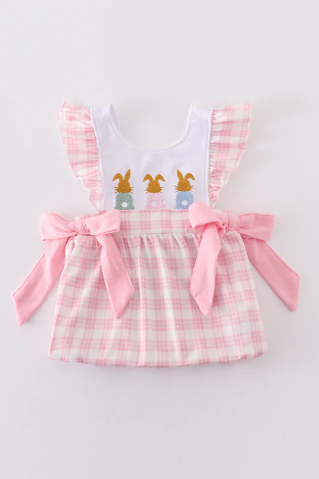 Pink Bunny Embroidered Girl Romper