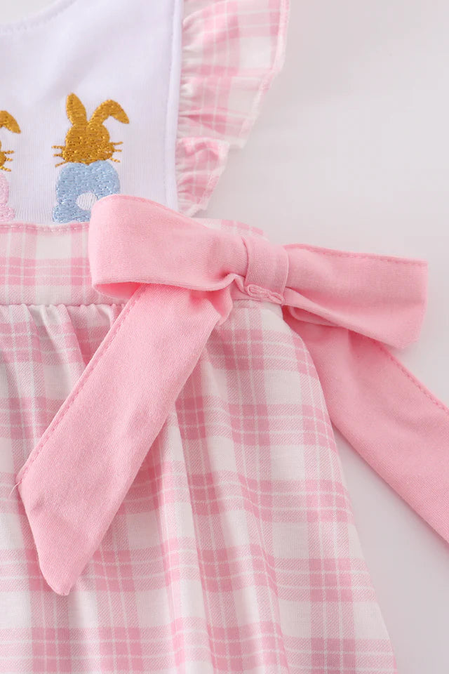 Pink Bunny Embroidered Girl Romper