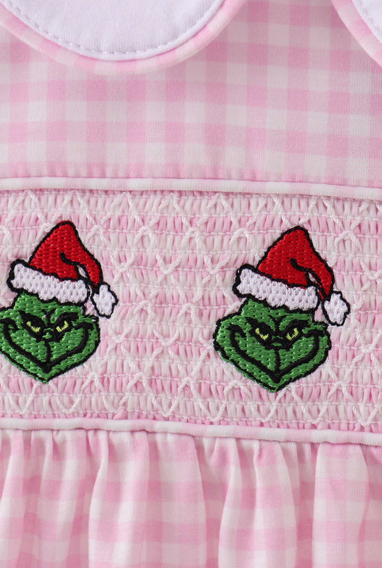 Pink Gingham Grinch Smocked Dress – Holiday Classic