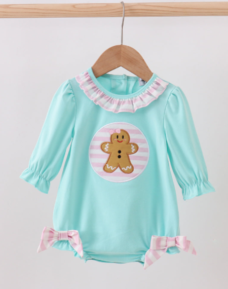 Mint Gingerbread Girl Holiday Romper – Baby Sweetheart Edition