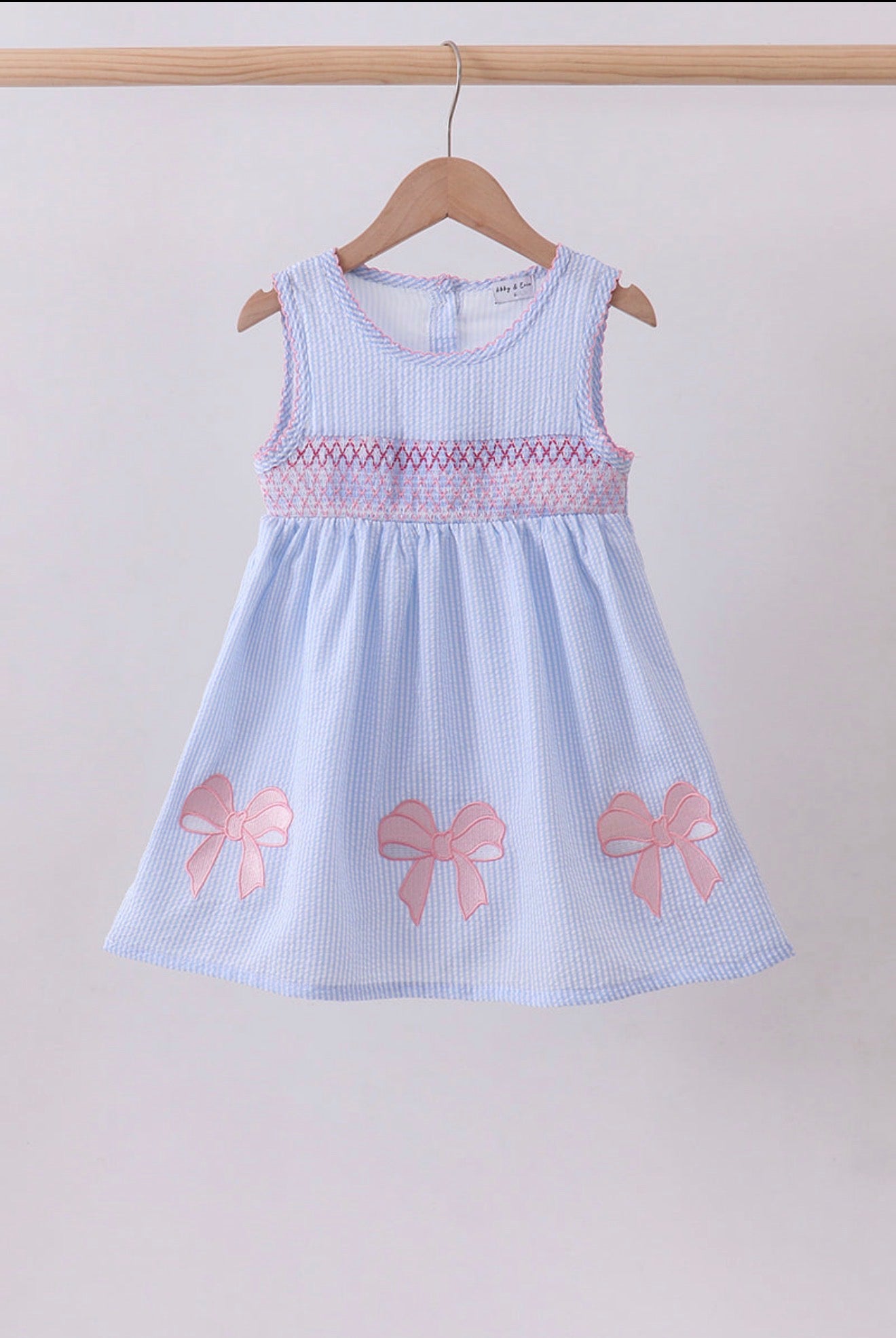 Pink Bow Seersucker Smocked Dress