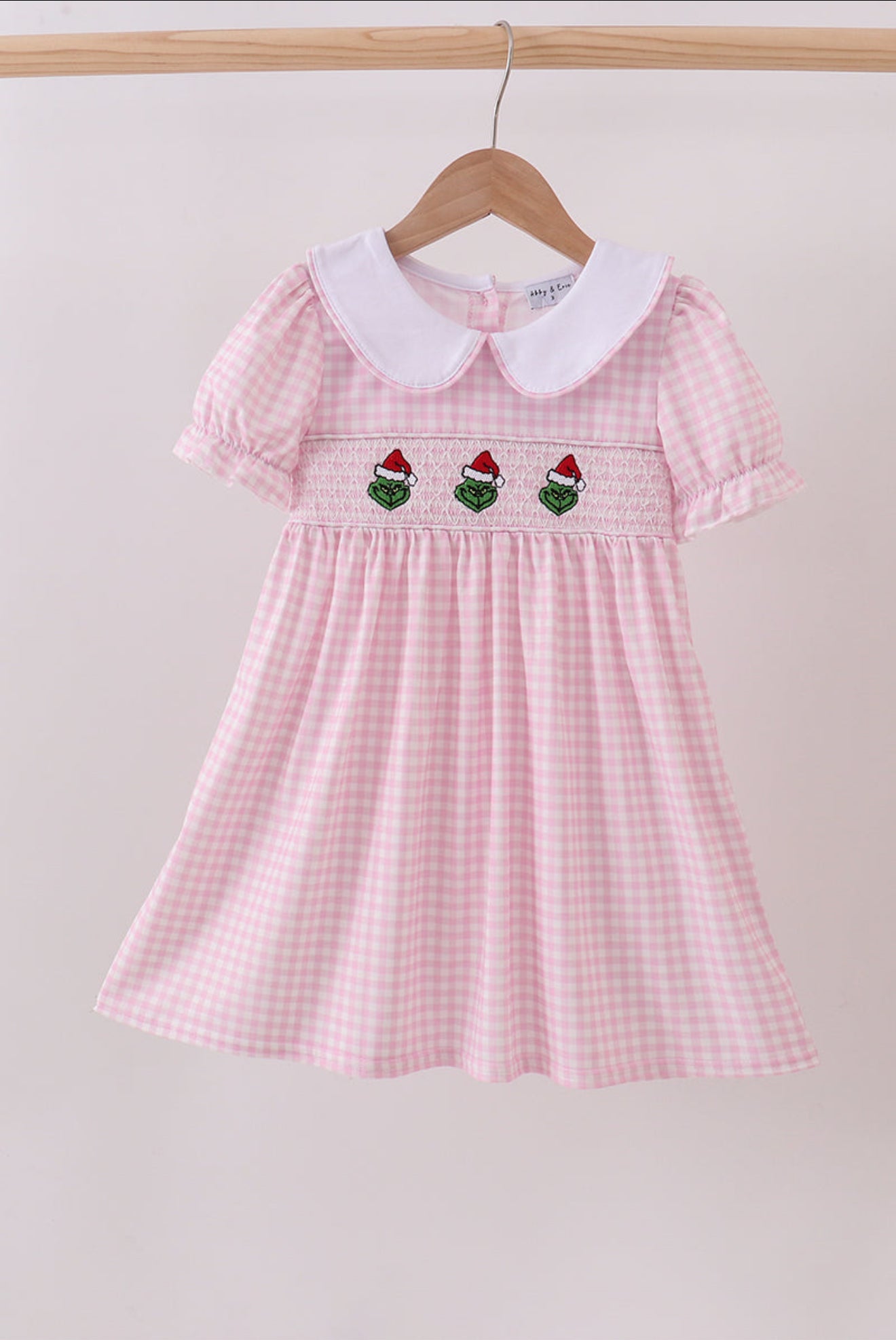 Pink Gingham Grinch Smocked Dress – Holiday Classic