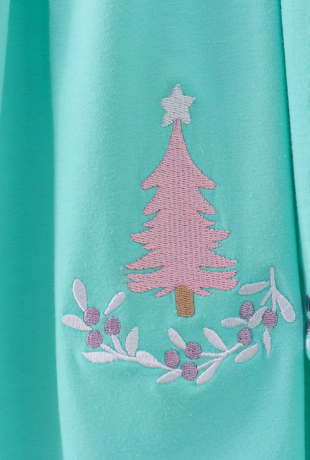 Mint Holiday Tree Embroidered Dress