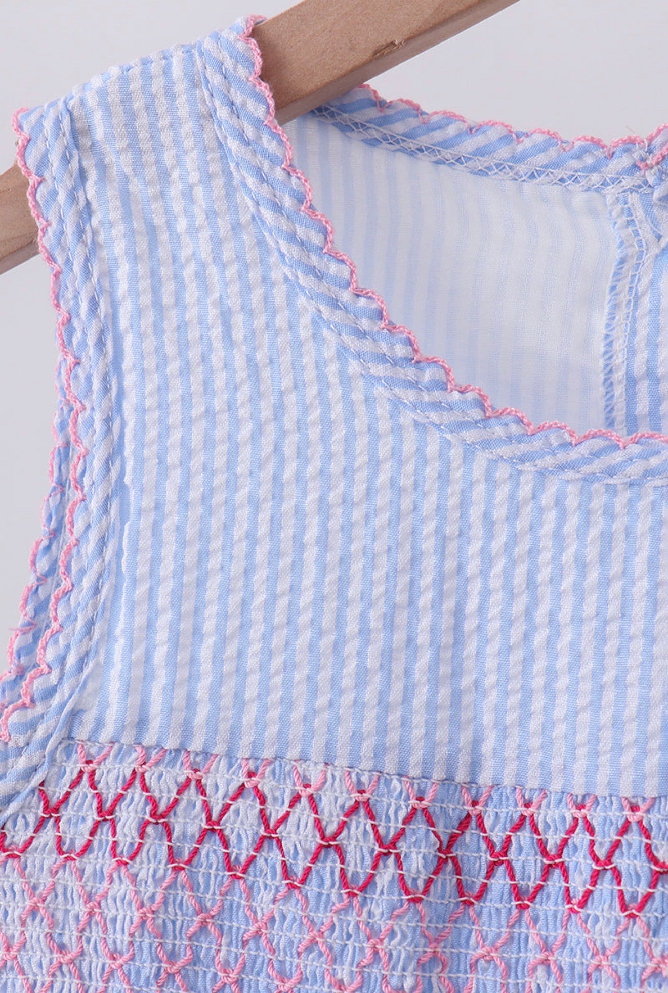 Pink Bow Seersucker Smocked Dress