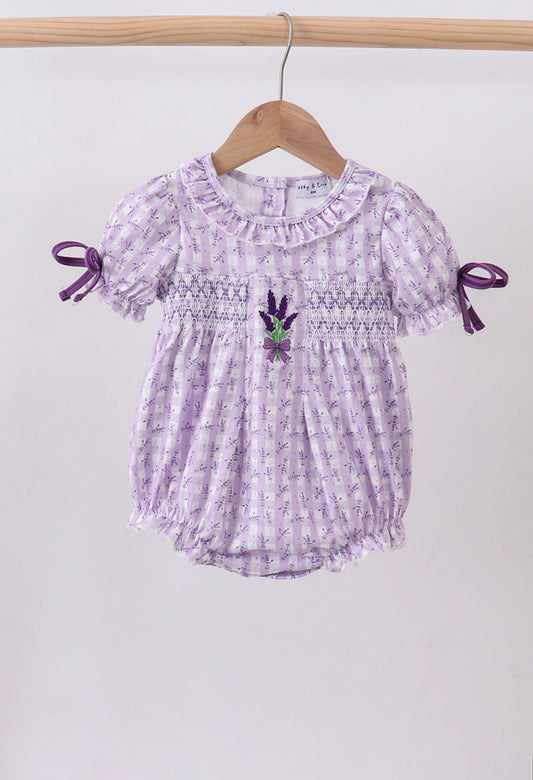 Lavender Fields Smocked Bubble Romper