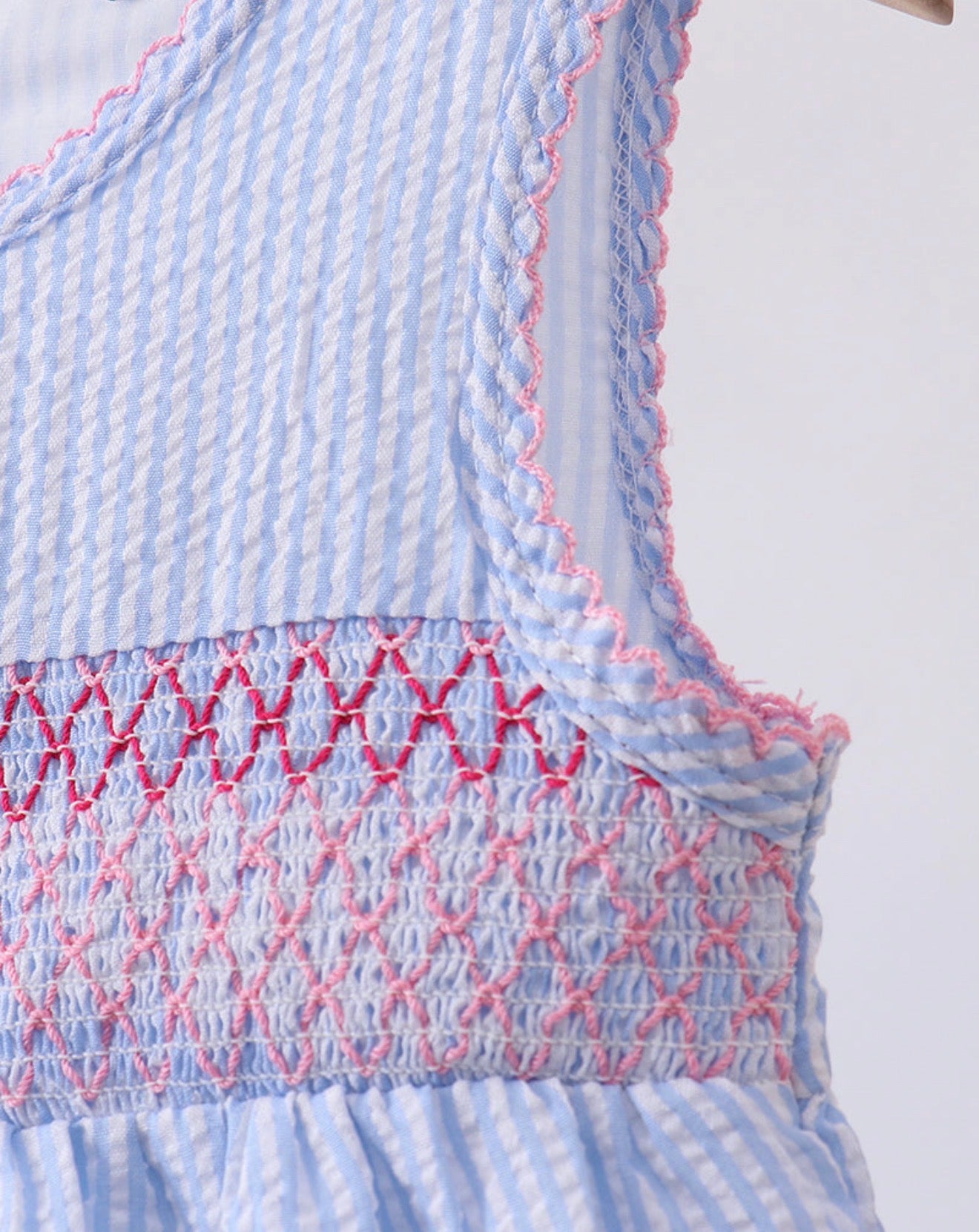 Pink Bow Seersucker Smocked Dress
