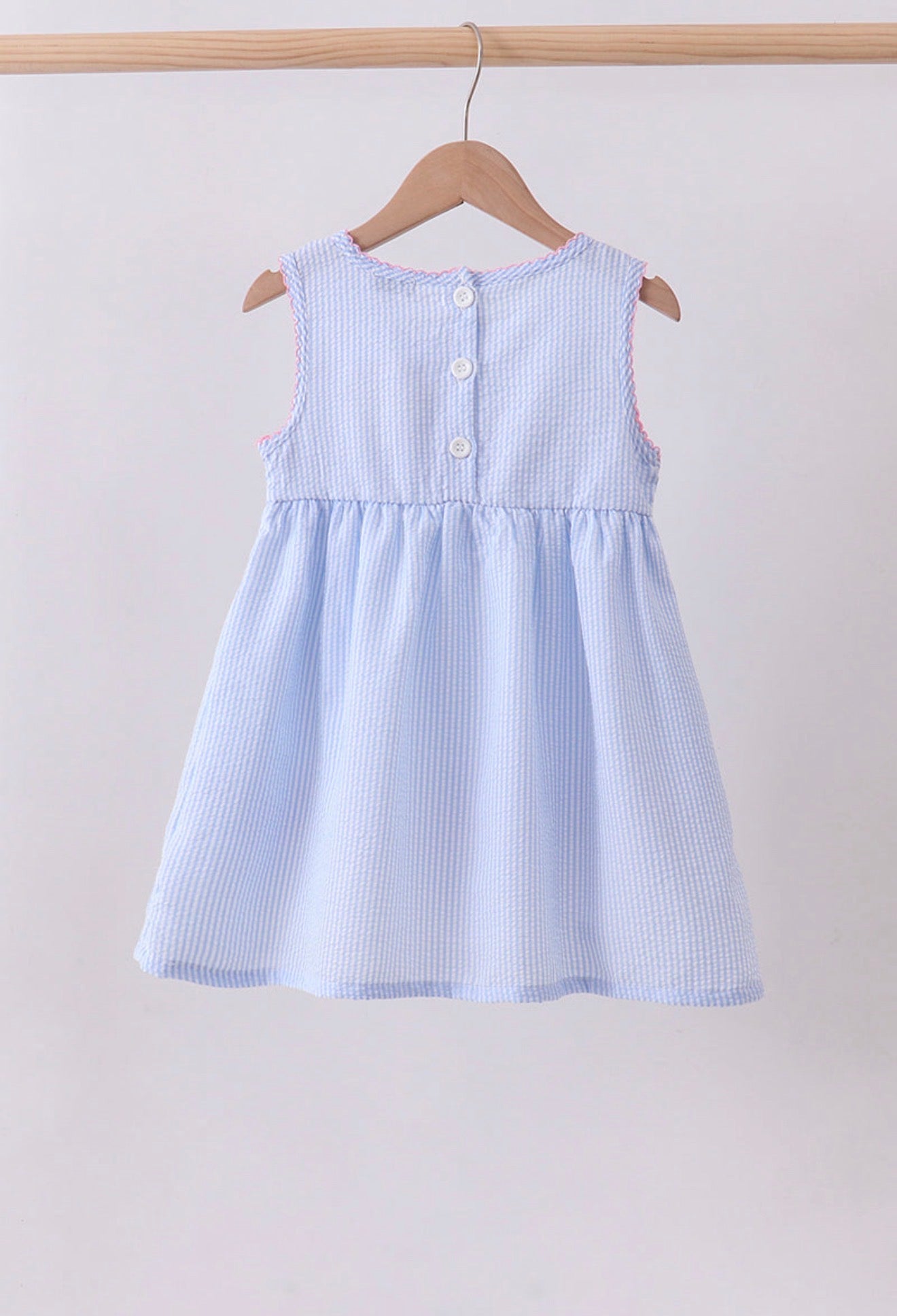 Pink Bow Seersucker Smocked Dress