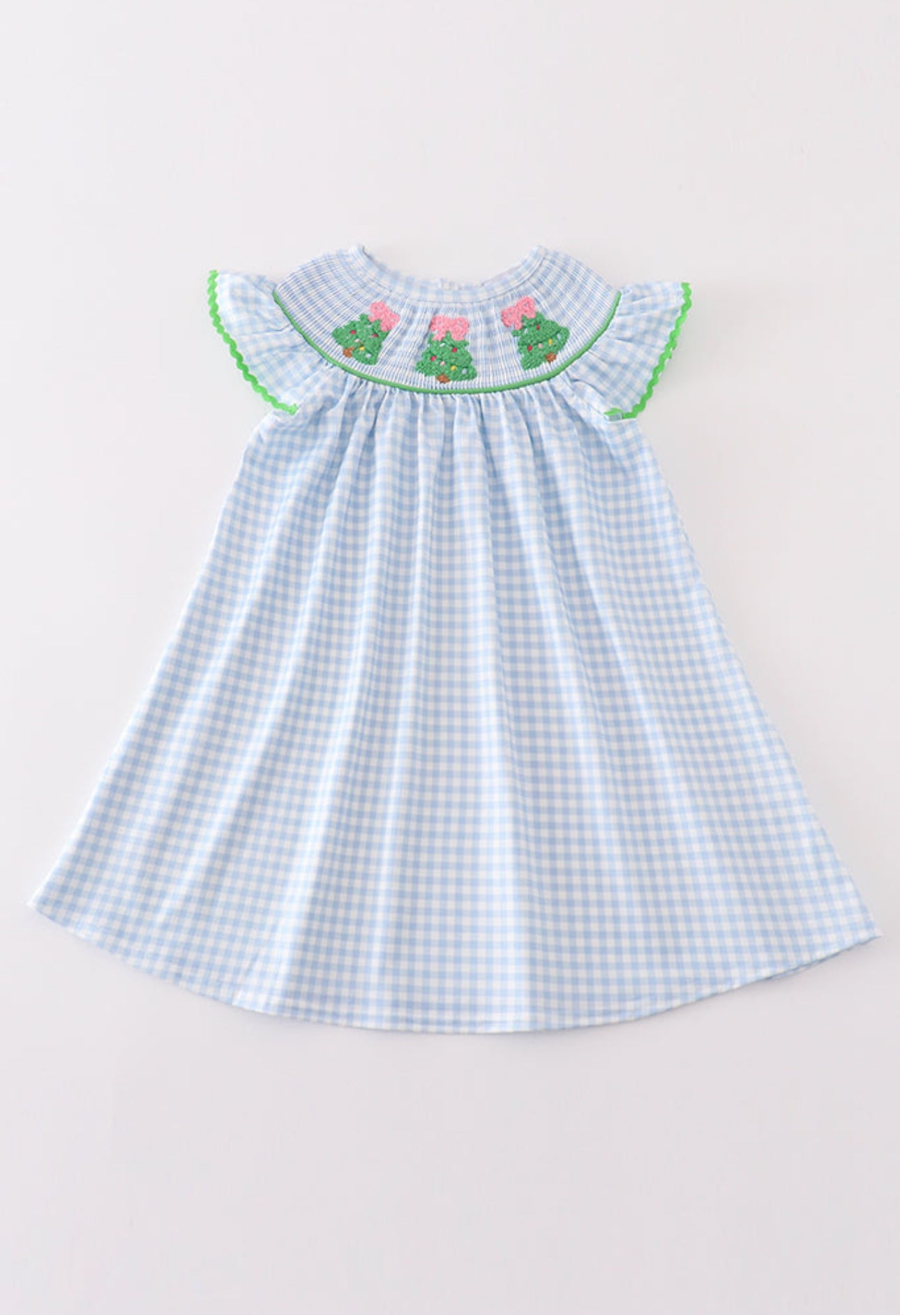 Blue Plaid Christmas French knot smocked Dress