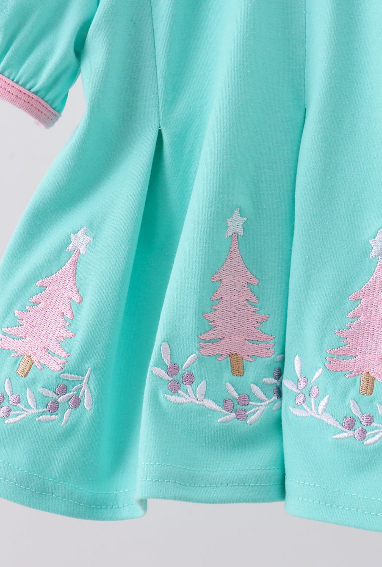 Mint & Pink Holiday Tree Embroidered Bloomer Set