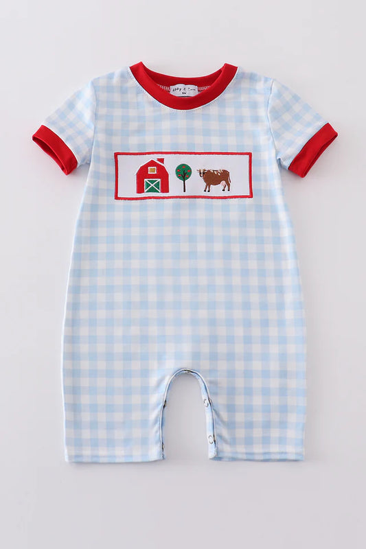 Blue Gingham Farm Romper