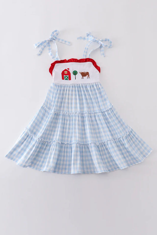 Blue Gingham Farm Tiered Dress