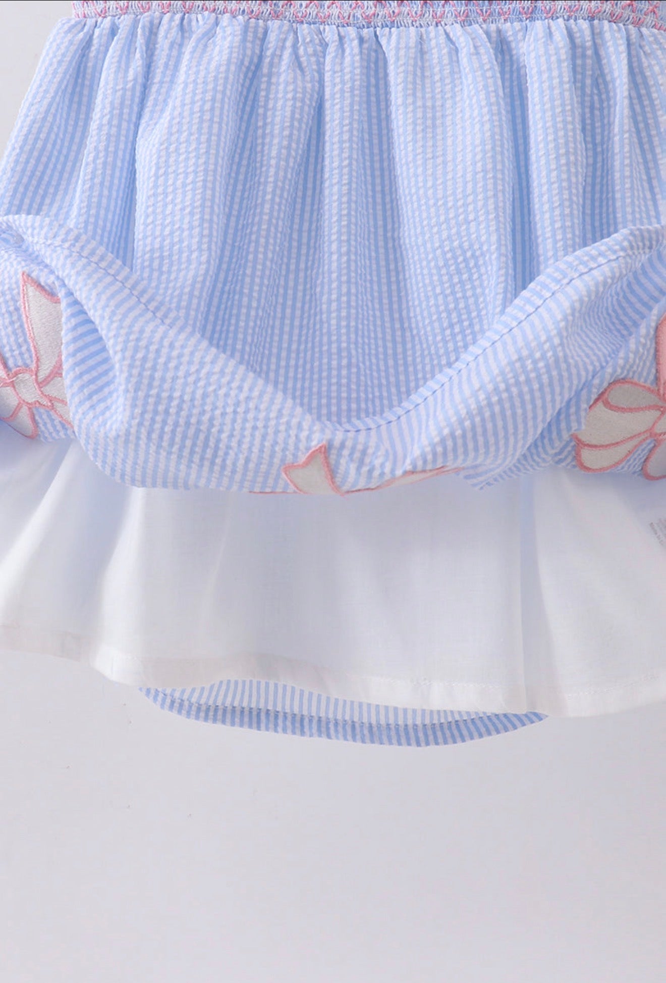 Pink Bow Seersucker Smocked Dress