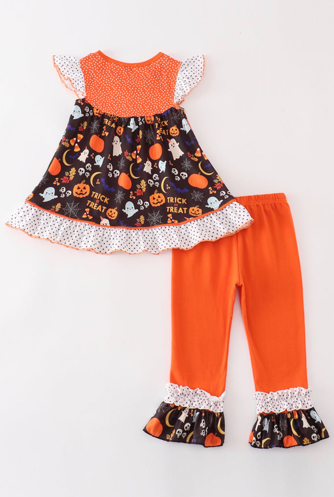 Orange Halloween Ruffle Shirt Set