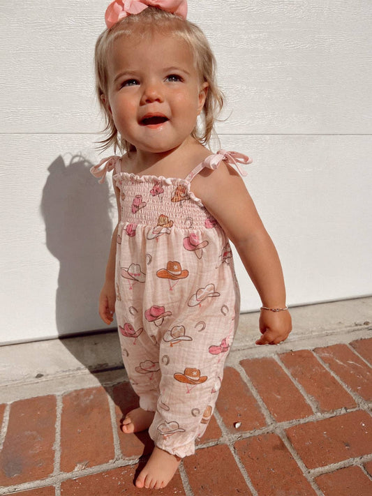 Western Pink / Muslin Smocked Jumpsuit